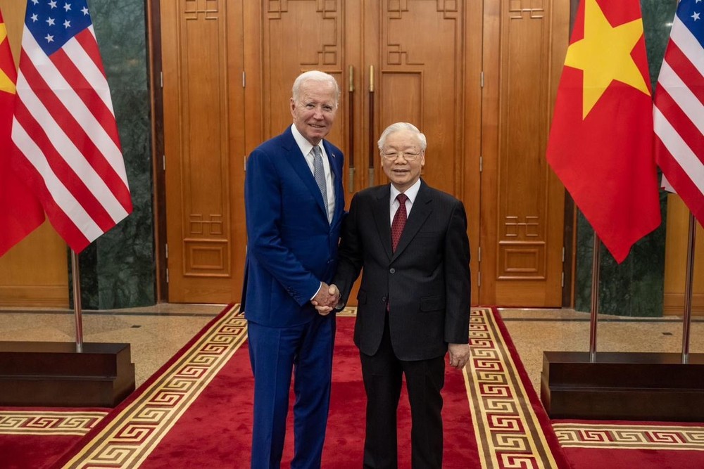 Tổng Bí thư Nguyễn Phú Trọng và Tổng thống Joe Biden trước khi tiến hành hội đàm ở trụ sở Trung ương Đảng, chiều 10-9-2023. Ảnh: VIẾT CHUNG