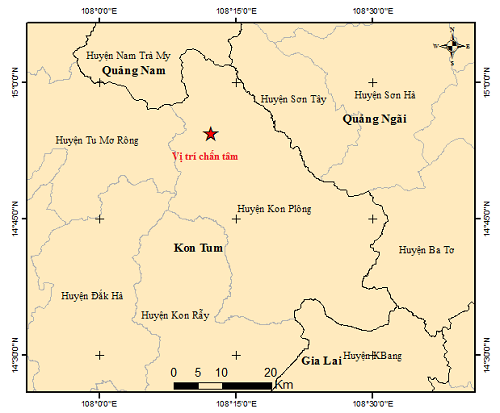 Động đất xảy ra liên tục trong ngày 28/7 tại tỉnh Kon Tum