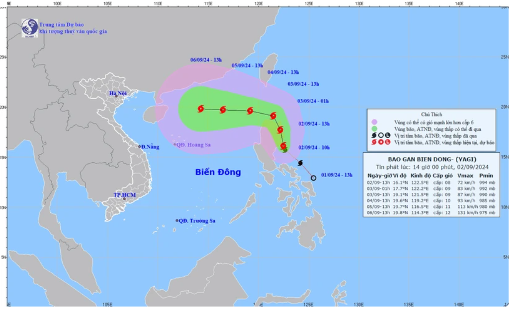 Thời tiết ngày 3/9: Trung Bộ nắng nóng - bão Yagi dự báo đi vào Biển Đông