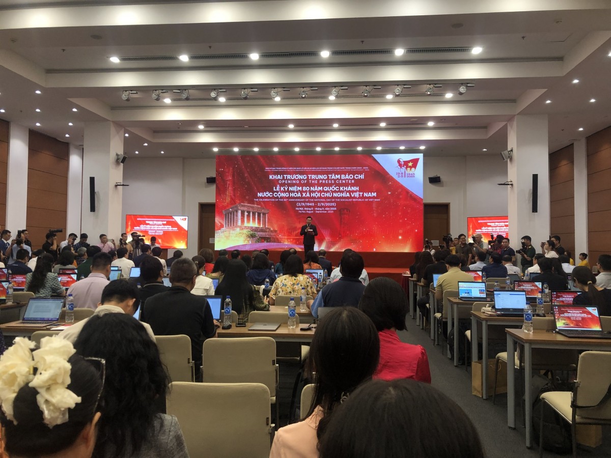 Toàn cảnh Lễ Khai trương Trung tâm Báo chí Kỷ niệm 80 năm ngày Quốc khánh. Ảnh: V.T