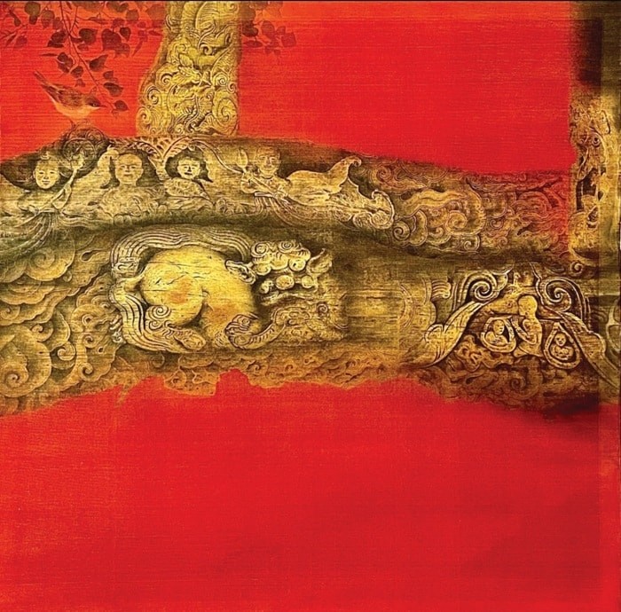 Tác phẩm “Dấu ấn thời gian 1” (màu nước trên lụa) của Trường Thịnh. Ảnh: BTC