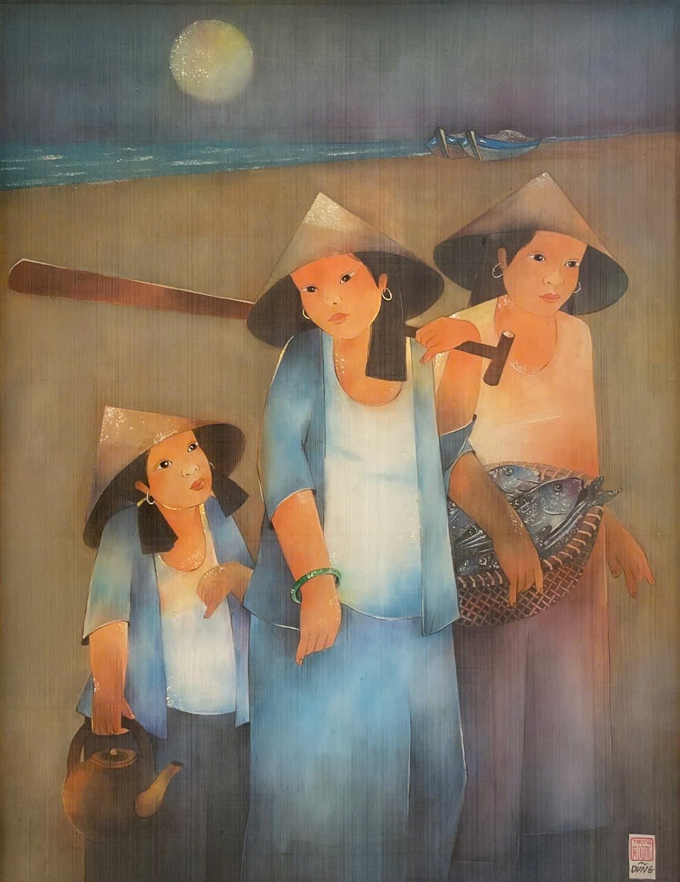 Tác phẩm “Ngày lập Đông”, chất liệu lụa của tác giả Thân Trọng Dũng. Tác phẩm được trưng bày tại triển lãm.