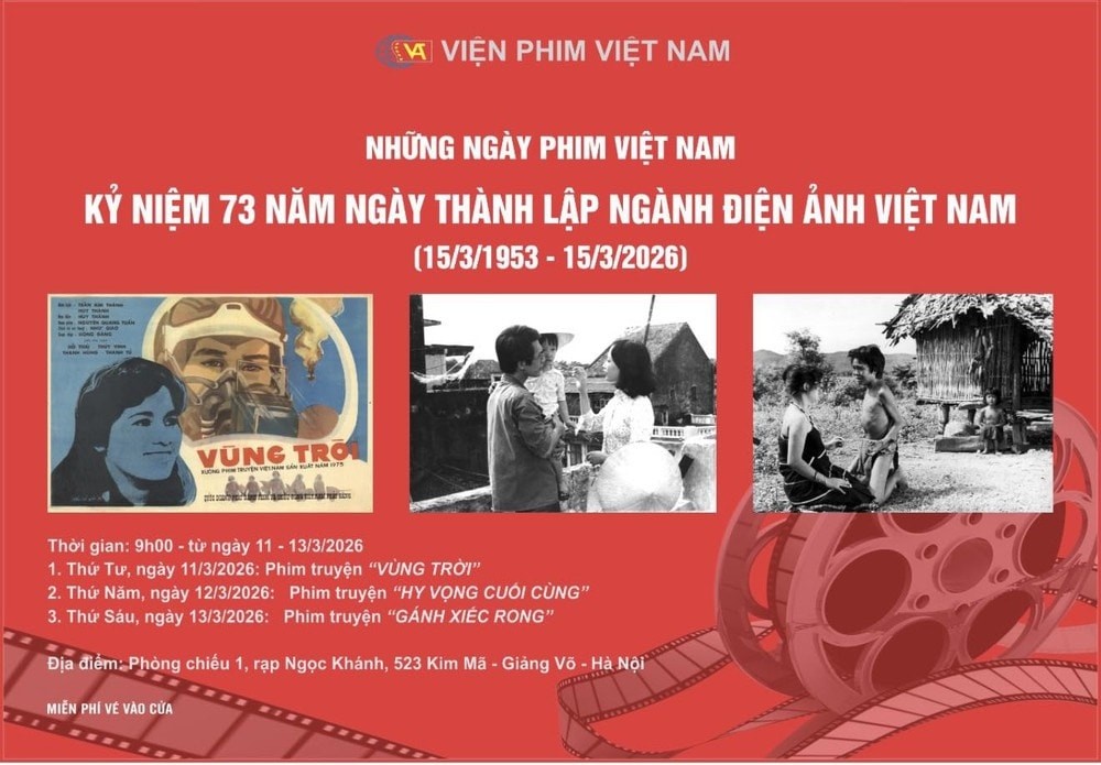 Chương trình chiếu phim từ ngày 11/3 đến ngày 13/3/2026 tại rạp Ngọc Khánh, Hà Nội. Ảnh: Viện phim Việt Nam