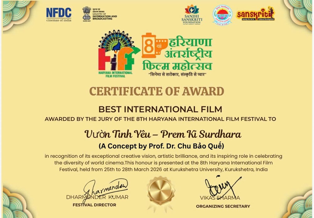 Phim “Vườn tình yêu” giành Giải Xuất sắc tại LHP Quốc tế Haryana lần thứ 8