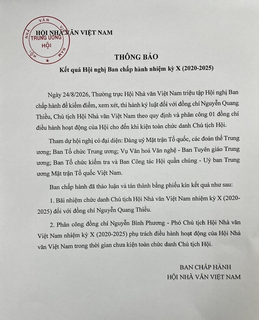 Kết quả Hội nghị Ban Chấp hành Hội Nhà văn Việt Nam nhiệm kỳ X (2020-2025)
